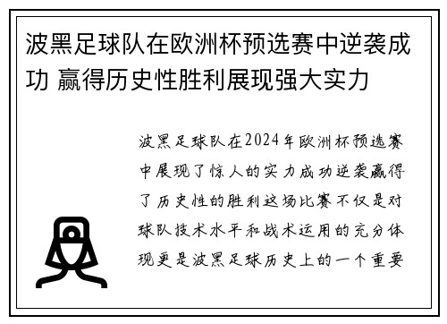波黑足球队在欧洲杯预选赛中逆袭成功 赢得历史性胜利展现强大实力
