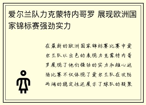爱尔兰队力克蒙特内哥罗 展现欧洲国家锦标赛强劲实力