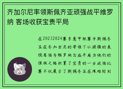 齐加尔尼率领斯佩齐亚顽强战平维罗纳 客场收获宝贵平局
